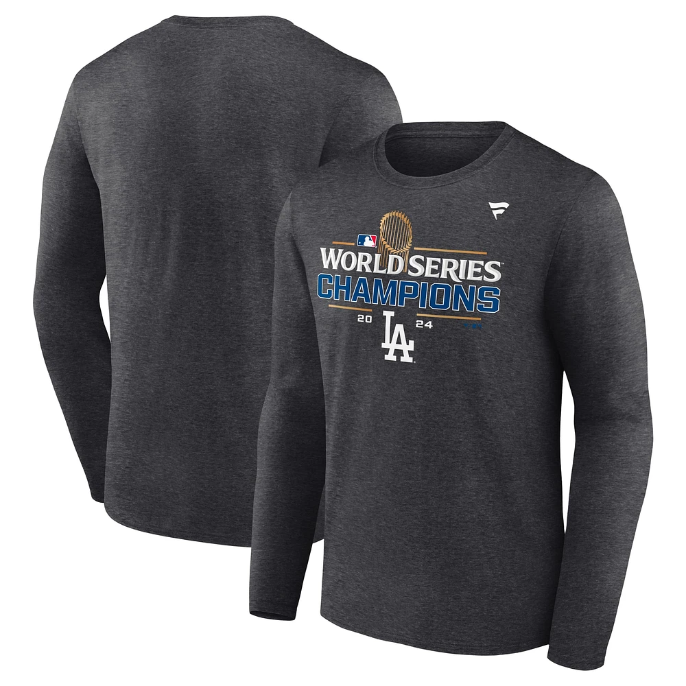 T-shirt à manches longues Fanatics Heather Charcoal Los Angeles Dodgers Champions de la Série mondiale 2024 pour hommes