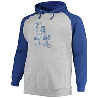 Men's Fanatics Heathered Gray/Royal Los Angeles Dodgers Big & Tall Raglan Pullover Hoodie