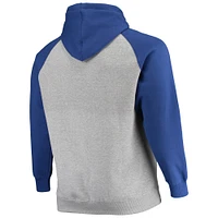 Men's Fanatics Heathered Gray/Royal Los Angeles Dodgers Big & Tall Raglan Pullover Hoodie