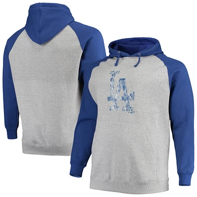 Sweat à capuche raglan Big & Tall pour hommes, gris chiné/royal, Los Angeles Dodgers