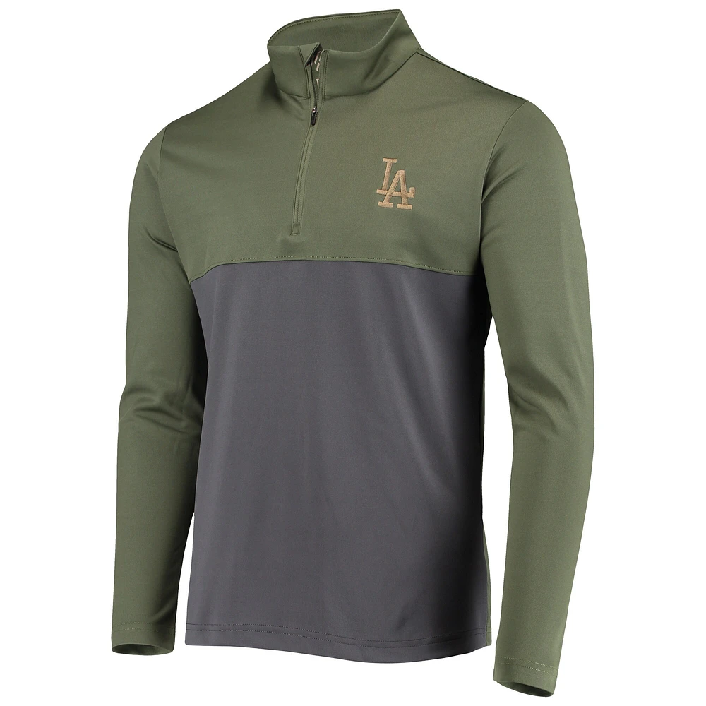 Men's Levelwear Olive Los Angeles Dodgers Delta Pursue Quarter-Zip Jacket