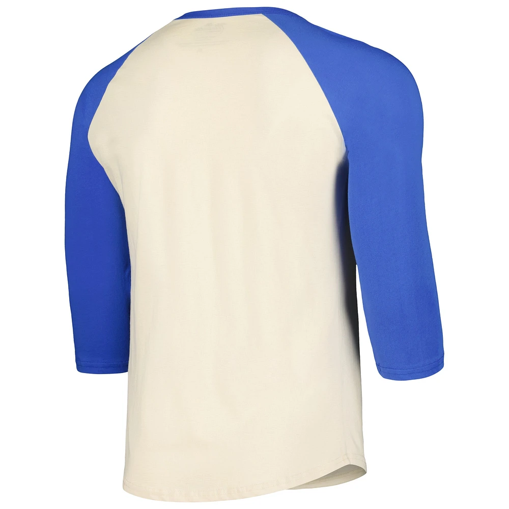 Men's Majestic Threads Cream/Royal Los Angeles Dodgers Raglan 3/4-Sleeve T-Shirt