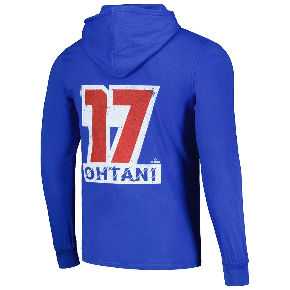 Men's Majestic Threads Shohei Ohtani Royal Los Angeles Dodgers  Soft Hand Long Sleeve Hoodie T-Shirt