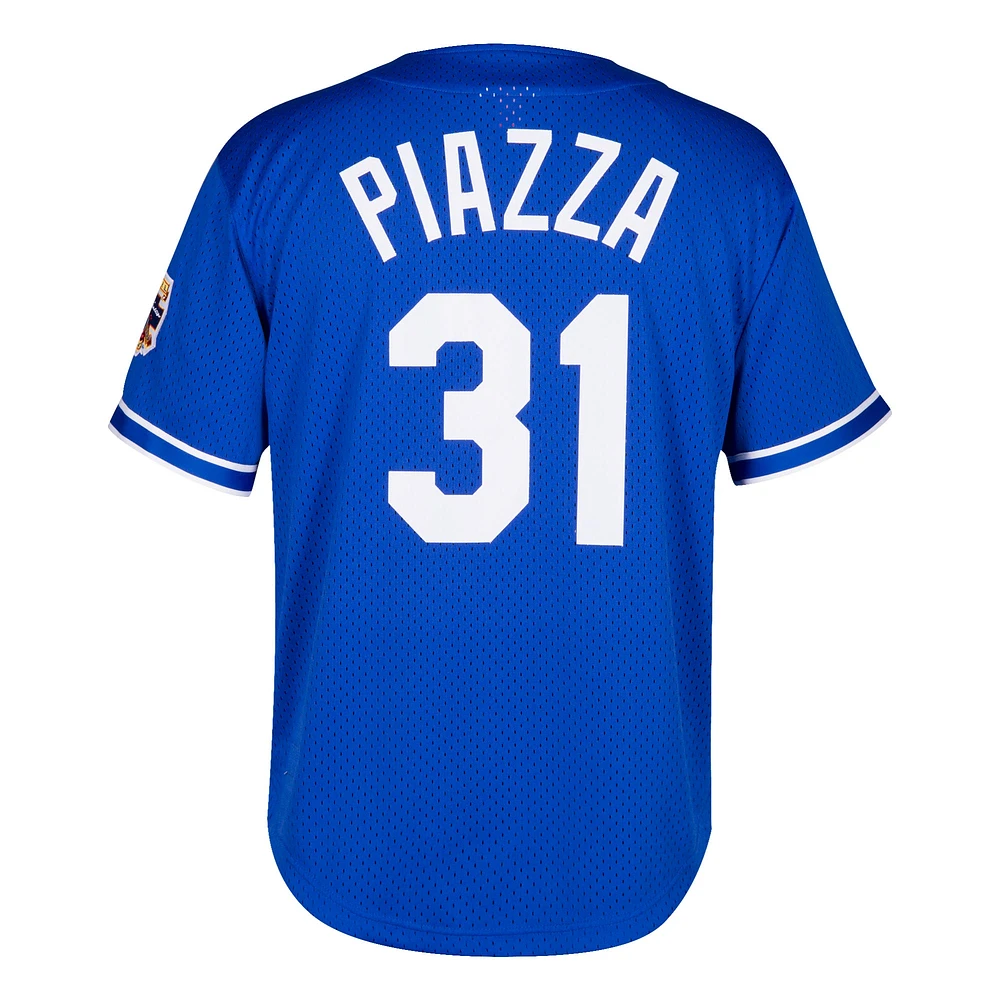 Men's Mitchell & Ness Mike Piazza Royal Los Angeles Dodgers Cooperstown Collection Mesh Batting Practice Button-Up Jersey
