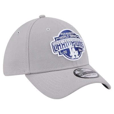 Casquette 39THIRTY Flex grise pour homme des Los Angeles Dodgers Champions de la Série mondiale 2024 New Era