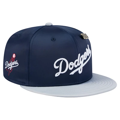 Casquette ajustée New Era 59FIFTY en satin bleu marine/gris des Dodgers de Los Angeles pour homme