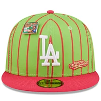 Men's New Era Pink/Green Los Angeles Dodgers MLB x Big League Chew - Wild Pitch Watermelon Flavor Pack 59FIFTY Fitted Hat