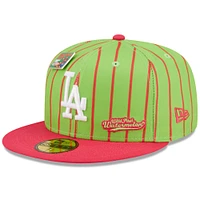 Men's New Era Pink/Green Los Angeles Dodgers MLB x Big League Chew - Wild Pitch Watermelon Flavor Pack 59FIFTY Fitted Hat
