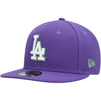 Men's New Era Purple Los Angeles Dodgers Lime Side Patch 59FIFTY Fitted Hat