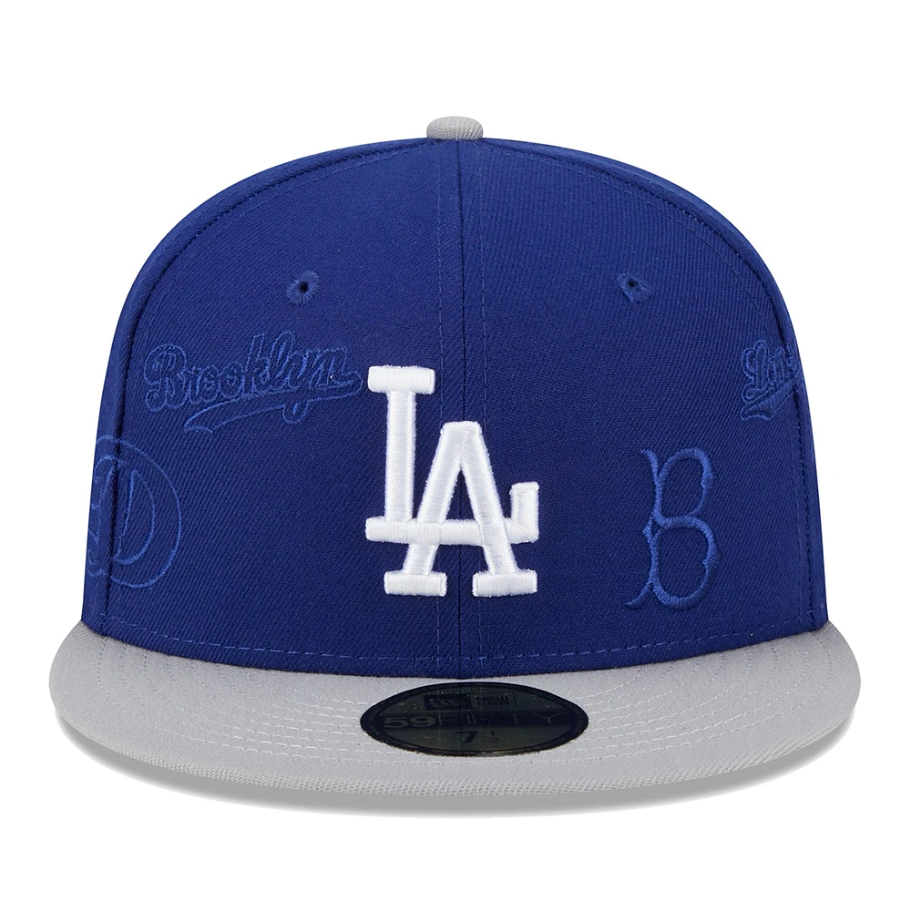 Men's New Era Royal/Gray Los Angeles Dodgers Multi Logo 59FIFTY Fitted Hat