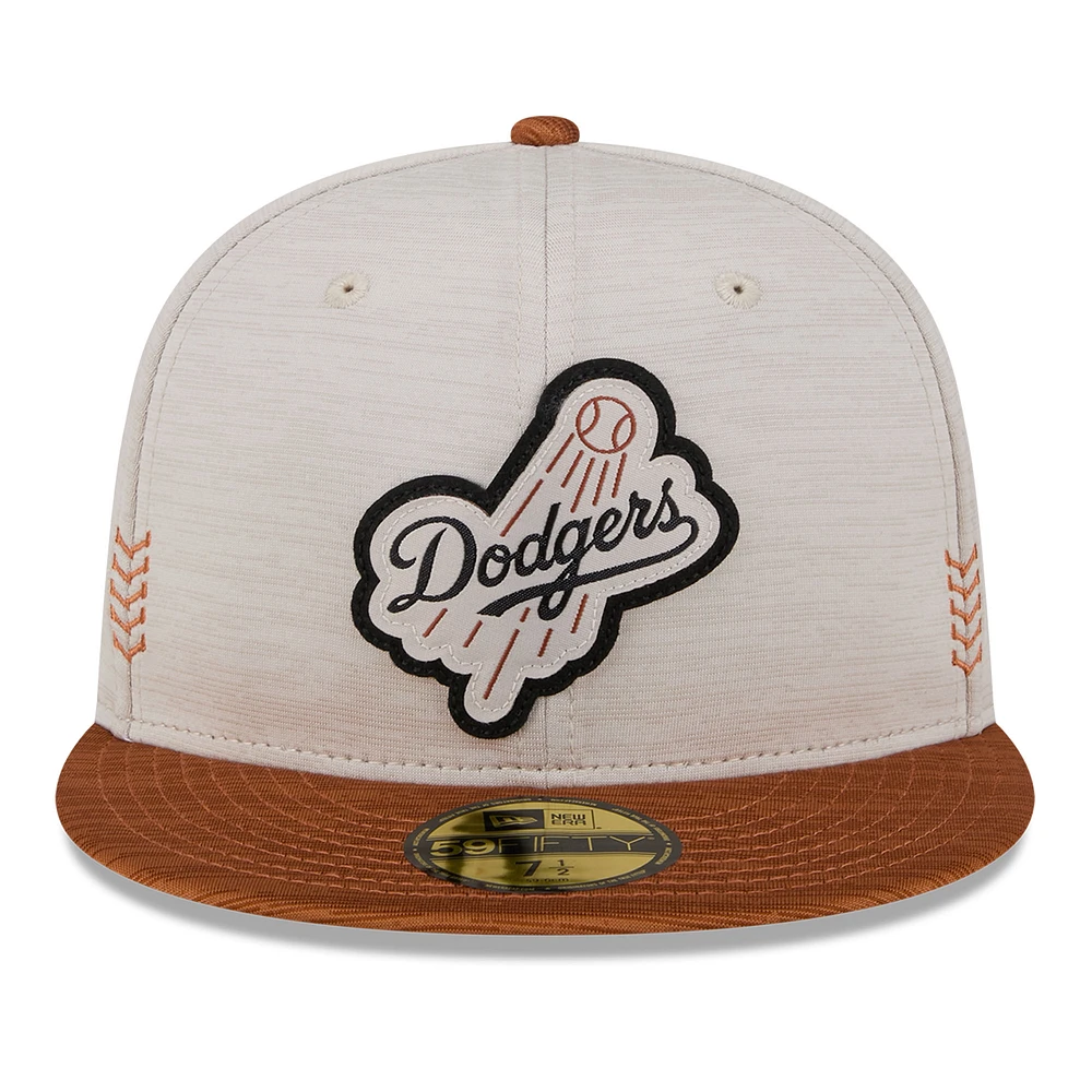 Men's New Era Stone/Brown Los Angeles Dodgers 2024 Clubhouse 59FIFTY Fitted Hat