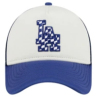 Men's New Era White/Royal Los Angeles Dodgers Checkered Flag A-Frame Trucker 9FORTY Adjustable Hat