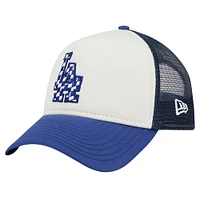 Men's New Era White/Royal Los Angeles Dodgers Checkered Flag A-Frame Trucker 9FORTY Adjustable Hat