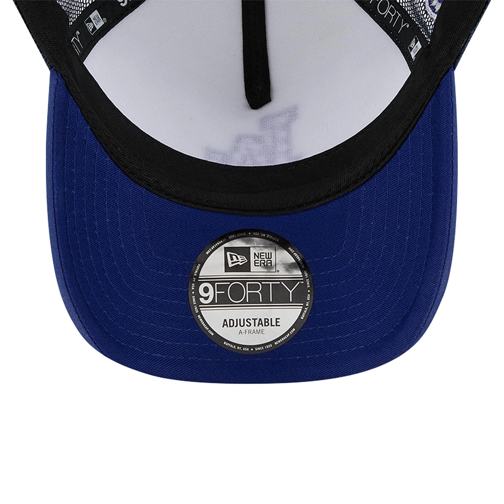 Men's New Era White/Royal Los Angeles Dodgers Checkered Flag A-Frame Trucker 9FORTY Adjustable Hat