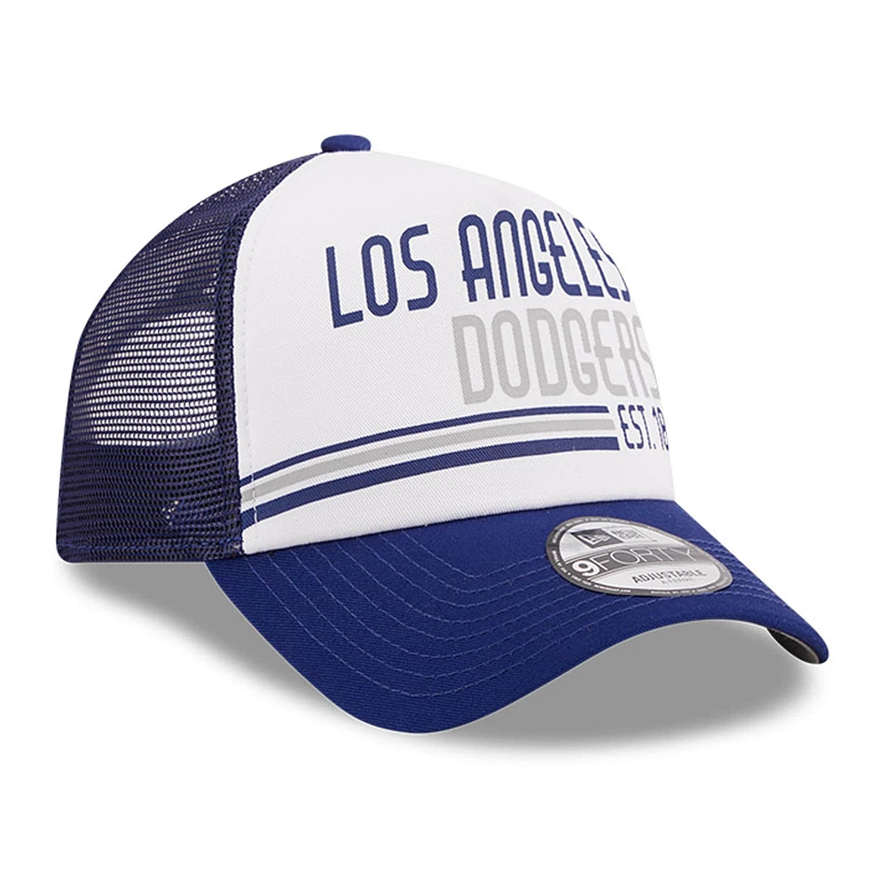Men's New Era White/Royal Los Angeles Dodgers Stacked A-Frame Trucker 9FORTY Adjustable Hat