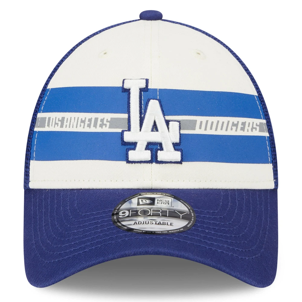 Men's New Era White/Royal Los Angeles Dodgers Team Stripe Trucker 9FORTY Snapback Hat