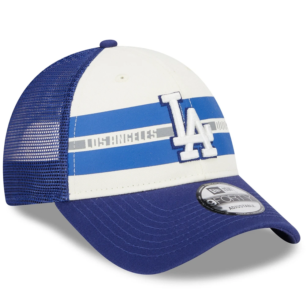Men's New Era White/Royal Los Angeles Dodgers Team Stripe Trucker 9FORTY Snapback Hat