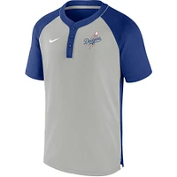 Men's Nike Gray/Royal Los Angeles Dodgers Performance Raglan - Henley T-Shirt