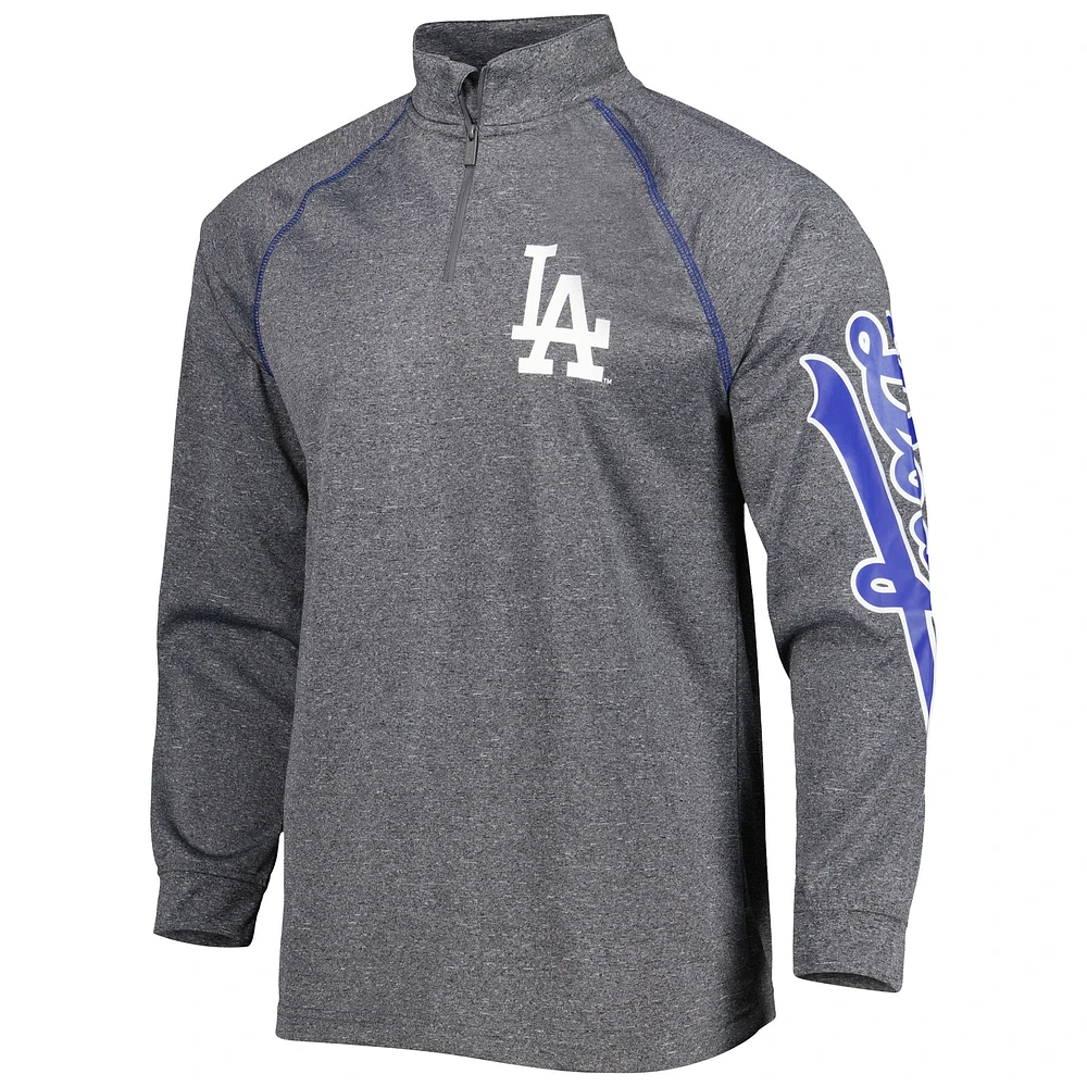 Men's Stitches Heather Gray Los Angeles Dodgers Wordmark Raglan Quarter-Zip Top