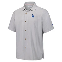 Men's Tommy Bahama Gray Los Angeles Dodgers Hit and Run Silk Camp Button-Up Shirt