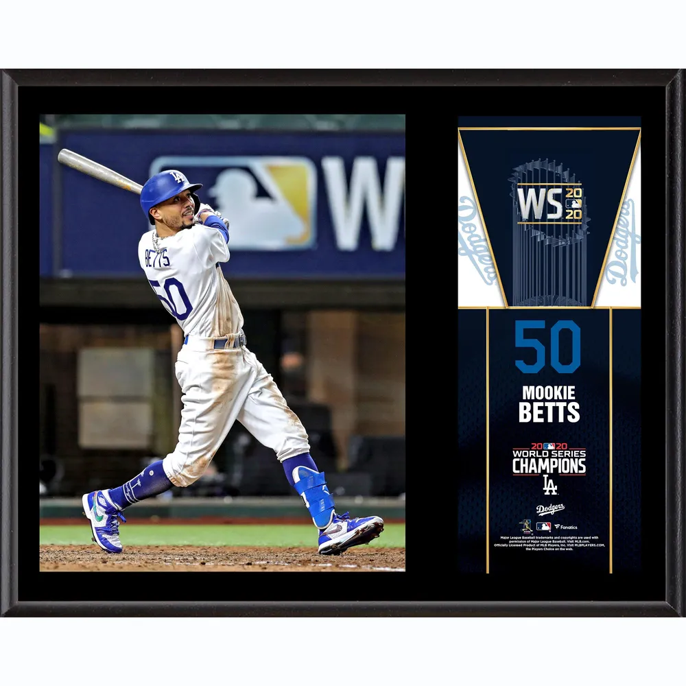 Plaque sublimée des champions de la Série mondiale MLB 2020 des Dodgers de Los Angeles de Mookie Betts 12" x 15"