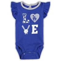 Ensemble trois pièces Love of Baseball Bib Body et chaussons Royal/Heather Grey Los Angeles Dodgers pour nouveau-né bébé