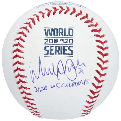 Walker Buehler Los Angeles Dodgers Autographed 2020 MLB World Series Champions World Series Logo Baseball with "2020 WS Champs" Inscription