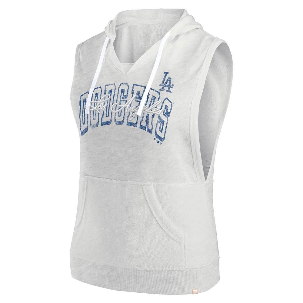 Women's Fanatics Ash Los Angeles Dodgers Lounge Script Sleeveless Pullover Hoodie