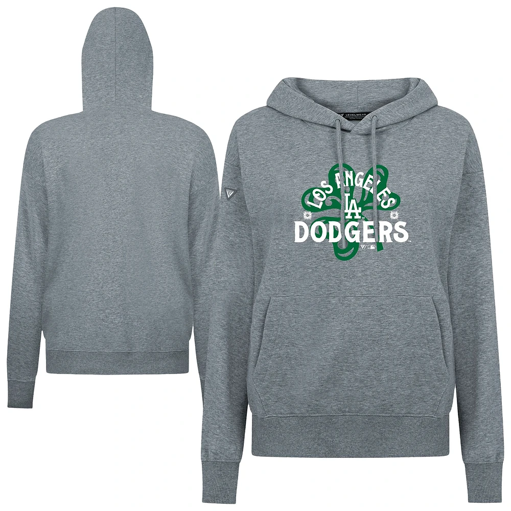Women's Levelwear Gray Los Angeles Dodgers St. Patrick's Day Adorn Shamrock Pullover Hoodie