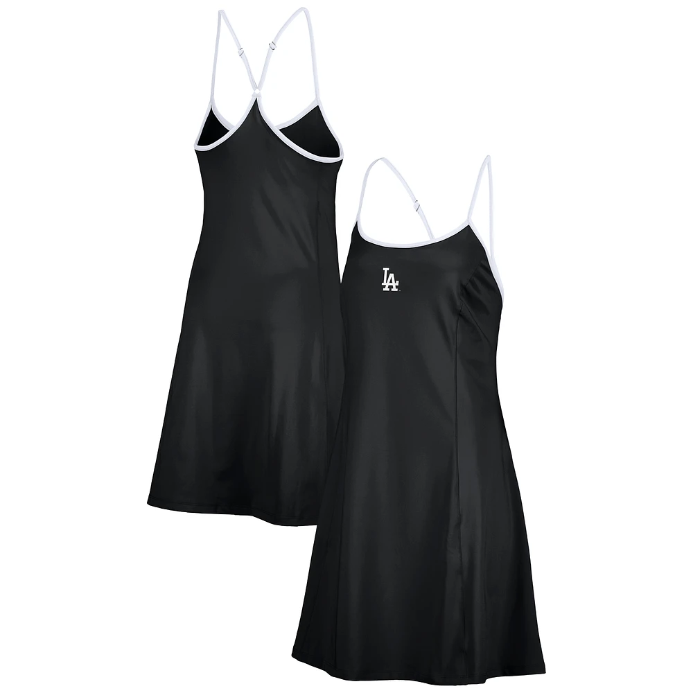 Women's Lusso  Black Los Angeles Dodgers Nakita Strappy V-Neck Dress