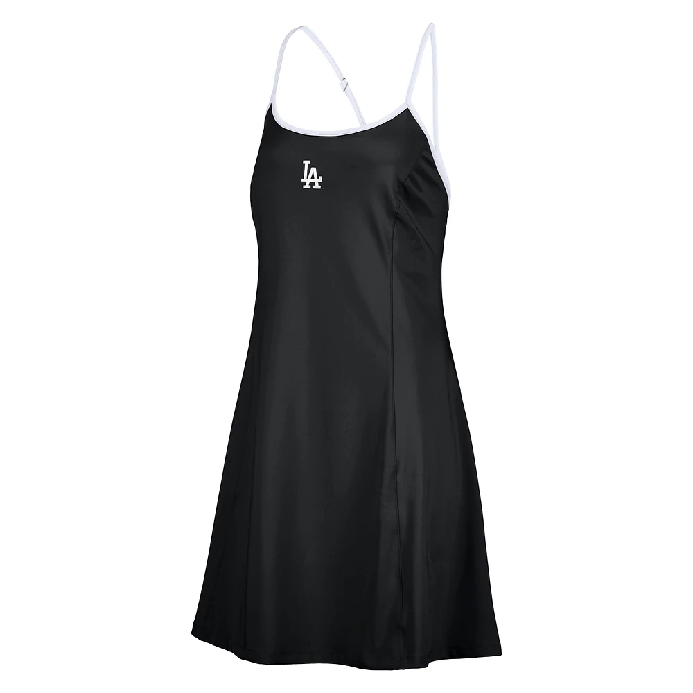 Women's Lusso  Black Los Angeles Dodgers Nakita Strappy V-Neck Dress