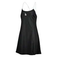 Women's Lusso  Black Los Angeles Dodgers Nakita Strappy V-Neck Dress