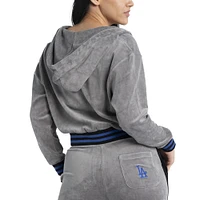 Ensemble pantalon de survêtement, sweat à capuche court entièrement zippé et soutien-gorge Lusso Grey Los Angeles Dodgers Niko-Neve-Nic pour femmes