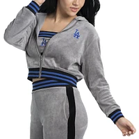 Ensemble pantalon de survêtement, sweat à capuche court entièrement zippé et soutien-gorge Lusso Grey Los Angeles Dodgers Niko-Neve-Nic pour femmes