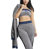 Ensemble pantalon de survêtement, sweat à capuche court entièrement zippé et soutien-gorge Lusso Grey Los Angeles Dodgers Niko-Neve-Nic pour femmes