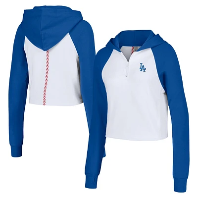 Chandail à capuchon court en trois mélanges avec fermeture Éclair quart de coupe Jane Raglan des Dodgers Los Angeles Lusso White pour femme