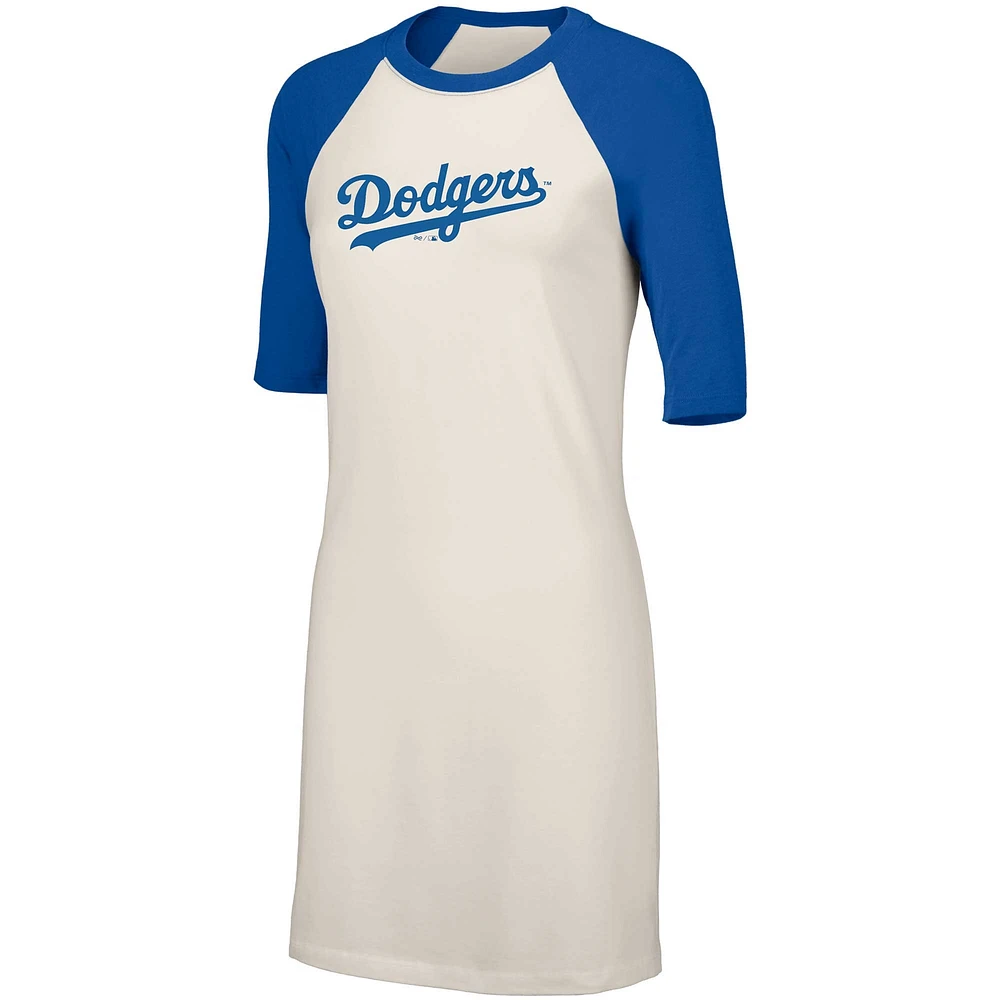 Robe t-shirt en trois mélanges à manches mi-longues Nettie Raglan Lusso White des Dodgers de Los Angeles pour femme