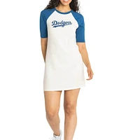Robe t-shirt en trois mélanges à manches mi-longues Nettie Raglan Lusso White des Dodgers de Los Angeles pour femme