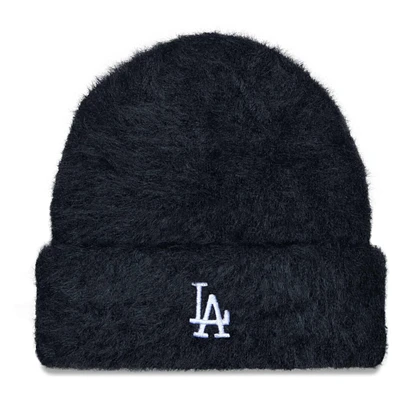 Bonnet en tricot à revers flou des Dodgers de Los Angeles New Era noir pour femme