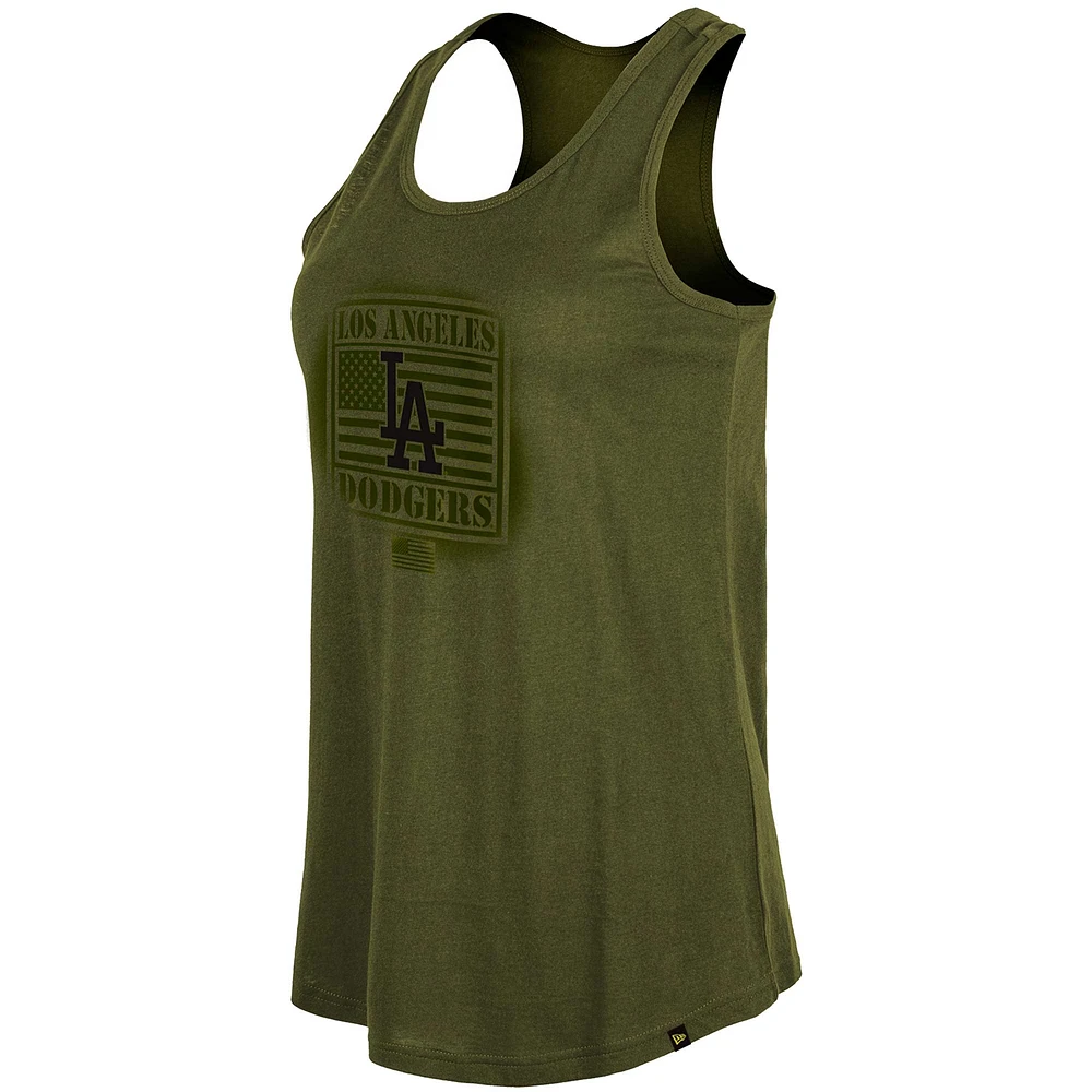 Women's New Era Olive 2023 Los Angeles Dodgers Armed Forces Day Racerback Tank Top