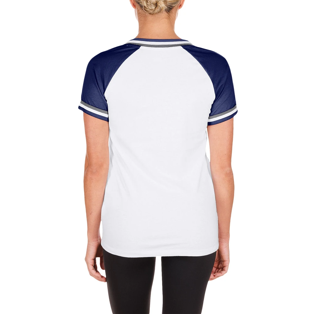 Women's New Era White Los Angeles Dodgers Jersey Double Binding Raglan V-Neck T-Shirt
