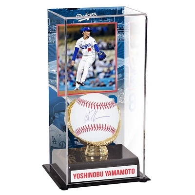 Yoshinobu Yamamoto Los Angeles Dodgers Autographed Baseball and Sublimated Gold Glove Display Case with Image