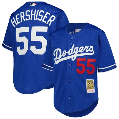 Maillot d'entraînement au bâton en maille pour jeunes Mitchell & Ness Orel Hershiser Royal Los Angeles Dodgers Cooperstown Collection