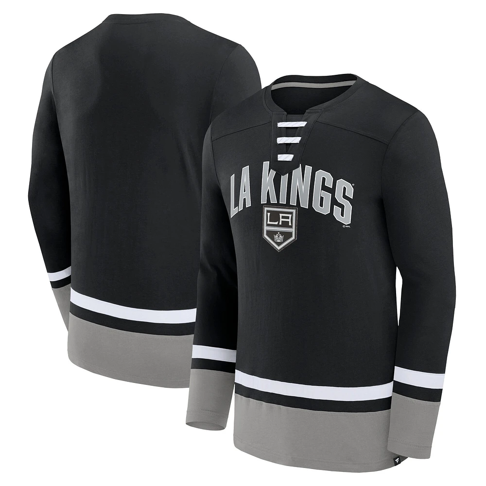 T-shirt noir à manches longues lacets Fanatics pour hommes des Kings de Los Angeles Back Pass