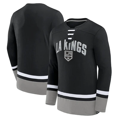 T-shirt noir à manches longues lacets Fanatics pour hommes des Kings de Los Angeles Back Pass