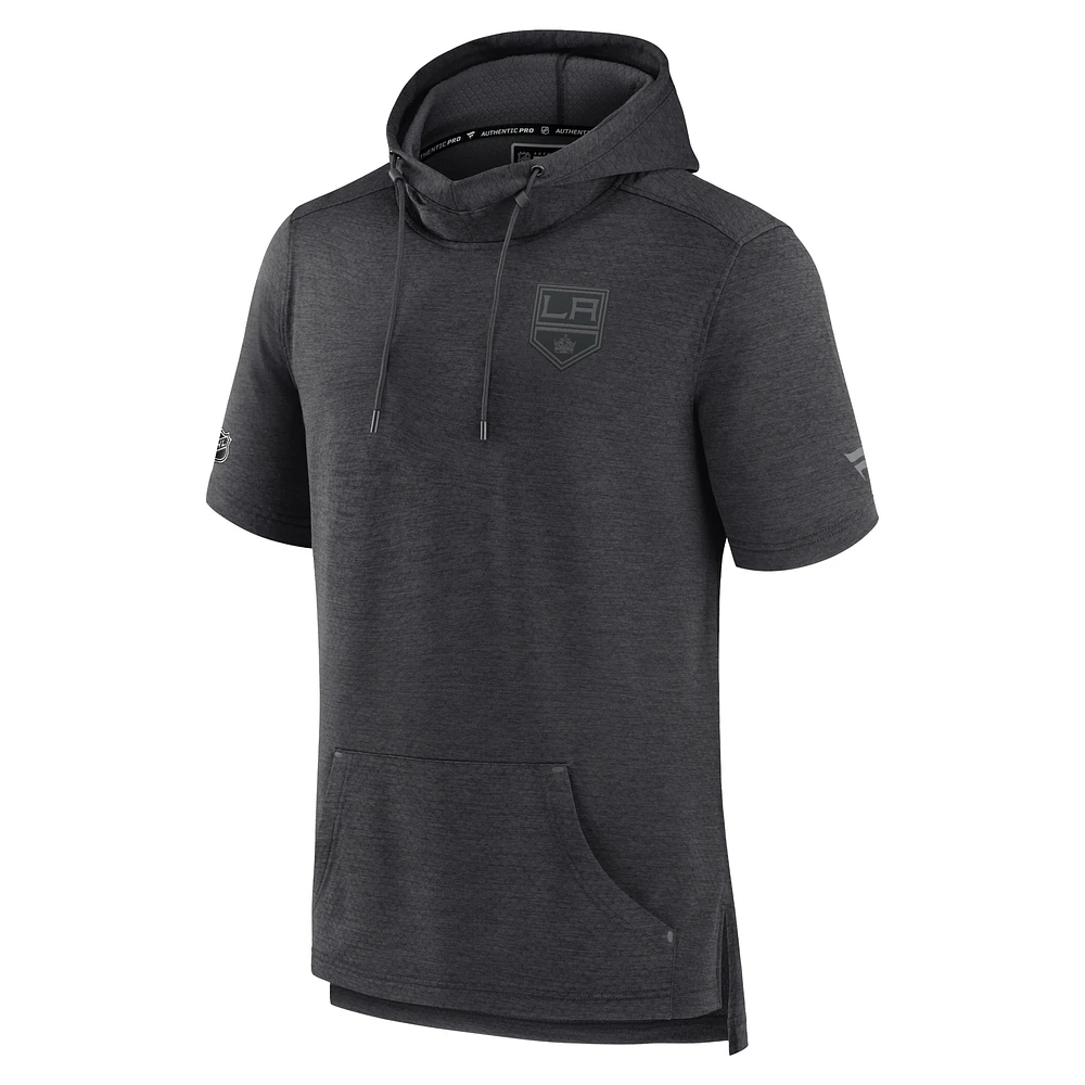 Men's Fanatics Heather Charcoal Los Angeles Kings Authentic Pro Road Performance Short Sleeve Pullover Hoodie