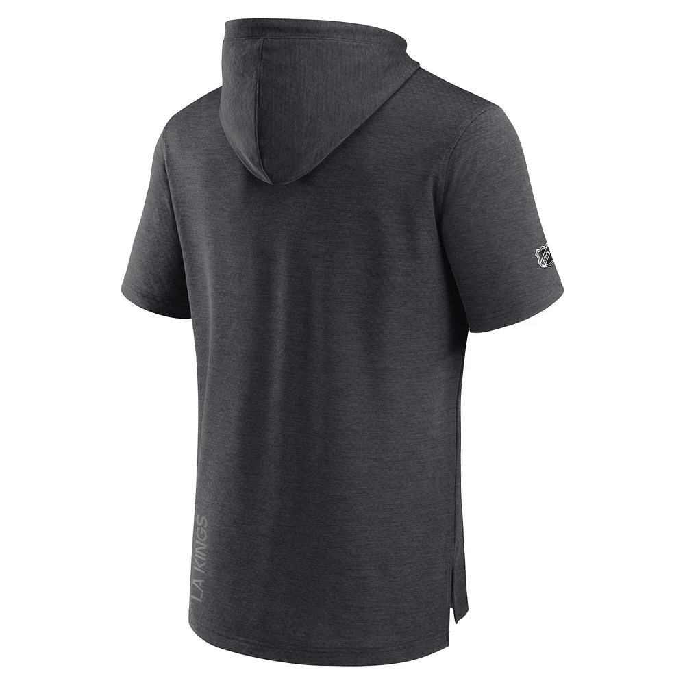 Men's Fanatics Heather Charcoal Los Angeles Kings Authentic Pro Road Performance Short Sleeve Pullover Hoodie
