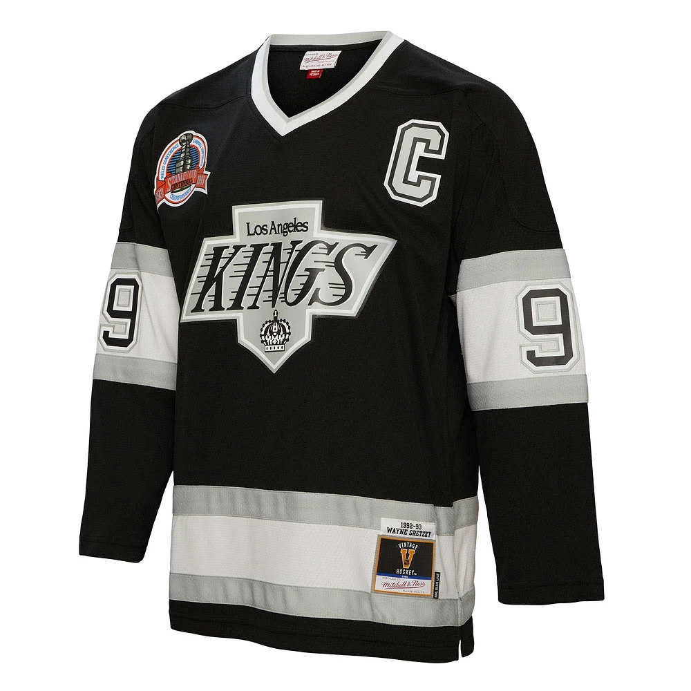 Men's Mitchell & Ness Wayne Gretzky Black Los Angeles Kings  1992 Captain Patch Blue Line Player Jersey