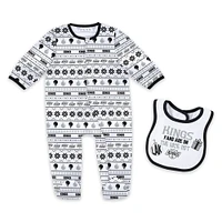 Newborn WEAR by Erin Andrews Los Angeles Kings Allover Print Full-Zip Sleeper & Bib Christmas Set