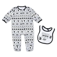 Newborn WEAR by Erin Andrews Los Angeles Kings Allover Print Full-Zip Sleeper & Bib Christmas Set